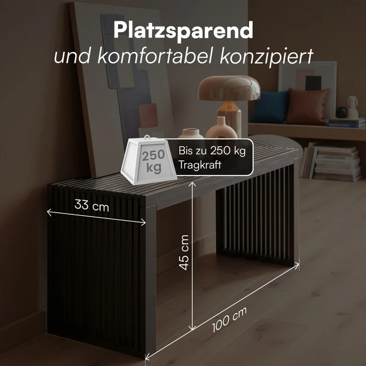 Bellamio 'Sava' Sitzbank, Bambus, schwarz, Holzbank ohne Lehne, 45x33x100 cm, bis 250 kg belastbar – Bild 5