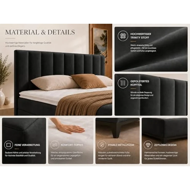 Best For Home Boxbett Trinity K-10, Schwarz, 160x200 cm, mit Bettkasten und 18 cm Matratze – Bild 5