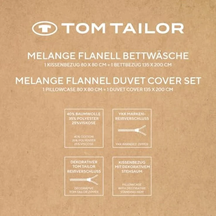 TOM TAILOR HOME Bettwäsche WOVEN MELANGE in Gr. 135x200 cm oder 155x220 cm, Flanell, 2 teilig, new bedroom, Doppelnaht am Kissen, gewebtes Label – Bild 7