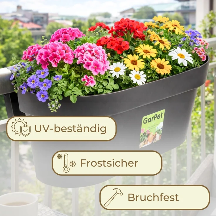 GarPet Balkonkasten 2x Geländerkasten Balkon mit Wasserspeicher Blumen Topf Kasten – Bild 5