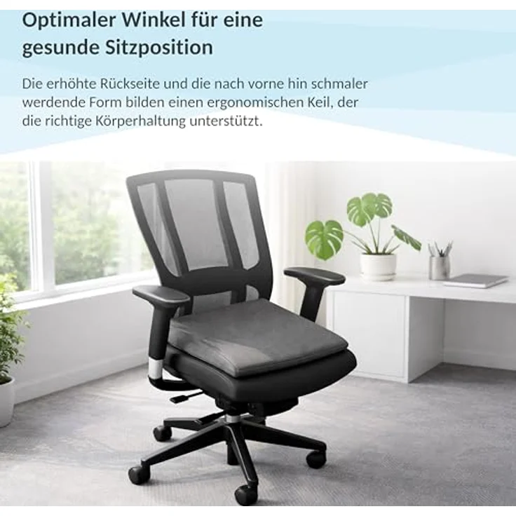 POKAR Keilkissen Stuhl Sitzkeil Ergonomisches Sitzkeilkissen Bürostuhl Kissen Orthopädisch Keilkissen Autositz Schaumstoff, Grau, 38 x 38 x 8/2 cm – Bild 4
