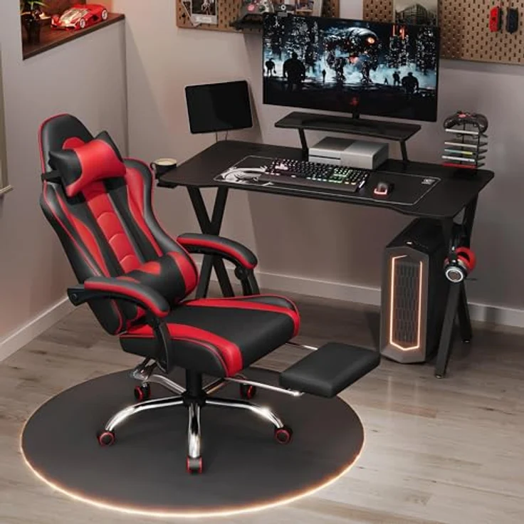 Yaheetech Gaming Stuhl Ergonomischer Gaming Sessel mit Massagefunktion Computerstuhl mit Fußstütze Bürostuhl 90-135° Rückenlehne verstellbar Gamer Stuhl für für Homeoffice und Gaming Rot – Bild 5