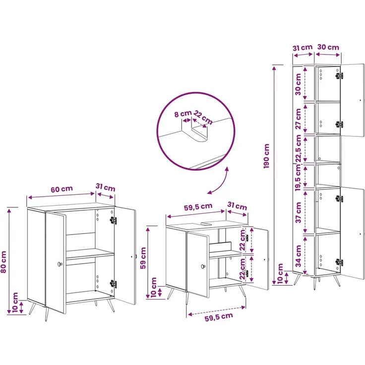 vidaXL 3-teiliges Badezimmer-Schranksystem BREDA Artisan-Eiche 3417485 – Bild 10
