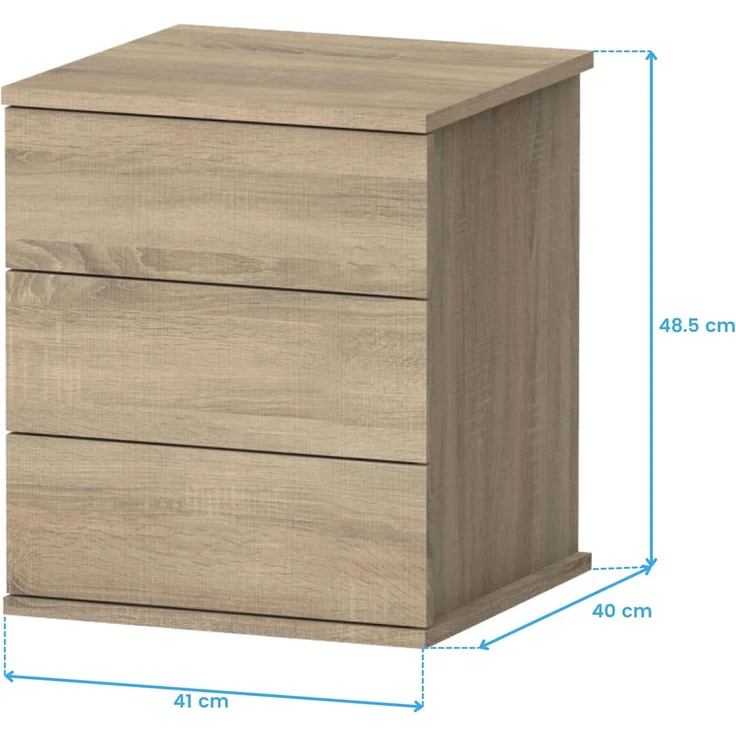 Muebles Pitarch | Nachttisch 3 Schubladen mit Metallführungen, Cambrian Eiche, 48,5 x 41 x 40 cm (Höhe x Breite x Tiefe), Kleine Kommode, Modern, Modell Dana – Bild 3
