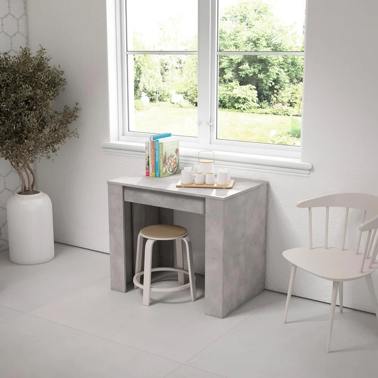 Skraut Home | Ausziehbarertisch | Multifunktionaler ausziehbarer | 260 | Für 12 Gäste | Esszimmertische | Moderner Stil | Zement – Bild 4