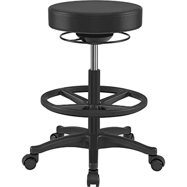 Songmics Bürohocker, ergonomischer Arbeitshocker, Sitzhocker, 360° Drehstuhl, höhenverstellbar, 59,5-81 cm, verstellbare Fußstütze, schwarz OSC007B01