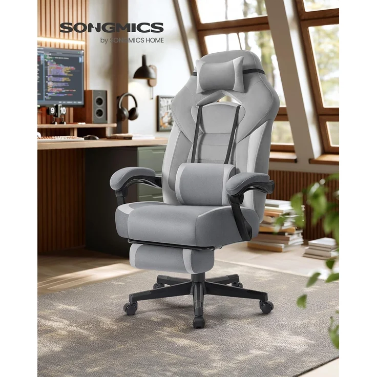 SONGMICS Gaming-Stuhl, Bürostuhl, Computerstuhl, ergonomisches Design, mit Fußstütze – Bild 3