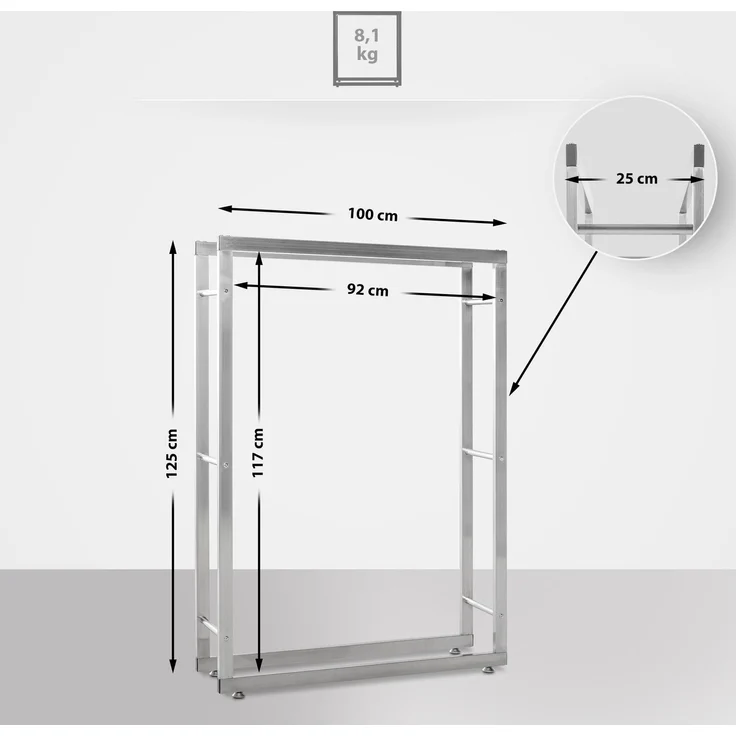 CLP Kaminholzständer Keri V2 Edelstahl,edelstahl 25x100x125 cm – Bild 2