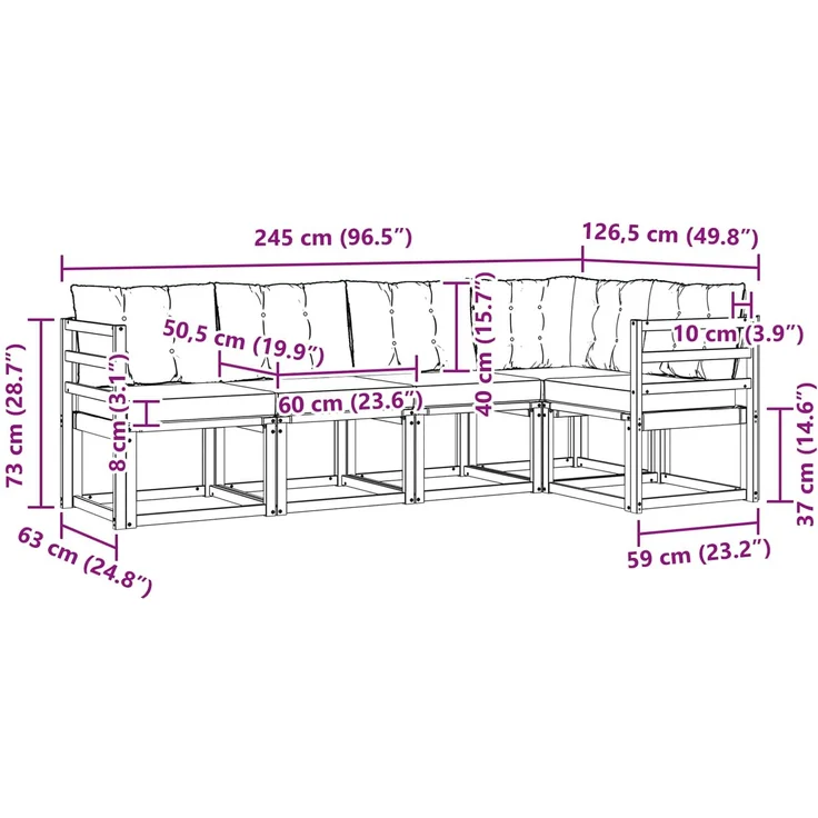 vidaXL Outdoor-Sofagarnitur mit Kissen 5 pcs Weiß und Schwarz 3389466 – Bild 9