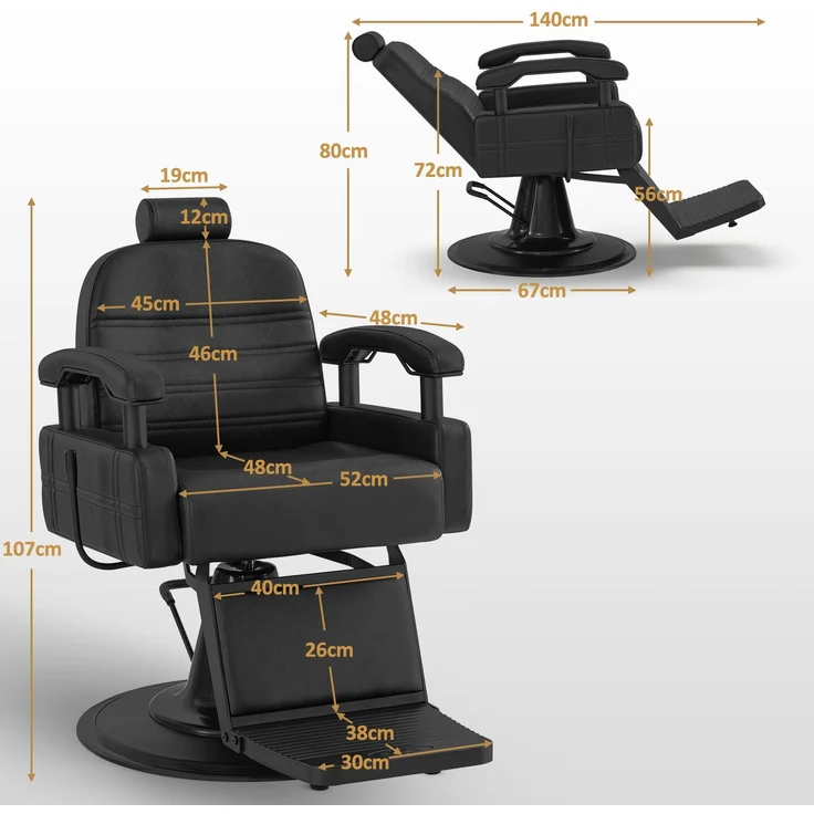 BarberPub Friseurstuhl mit Kopfstütze Kippbar, Friseureinrichtung mit Hydraulikpumpe 360° Drehbar, Bedienungsstuhl Höhenverstellbar, Barber Stuhl Friseurstühle Kunstleder, 3841 (Schwarz) – Bild 2