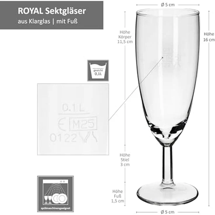 MamboCat Sektglas 6er Set Royal Sektgläser geeicht 0,1L Champagner-Glas Sektflöte, Glas – Bild 5
