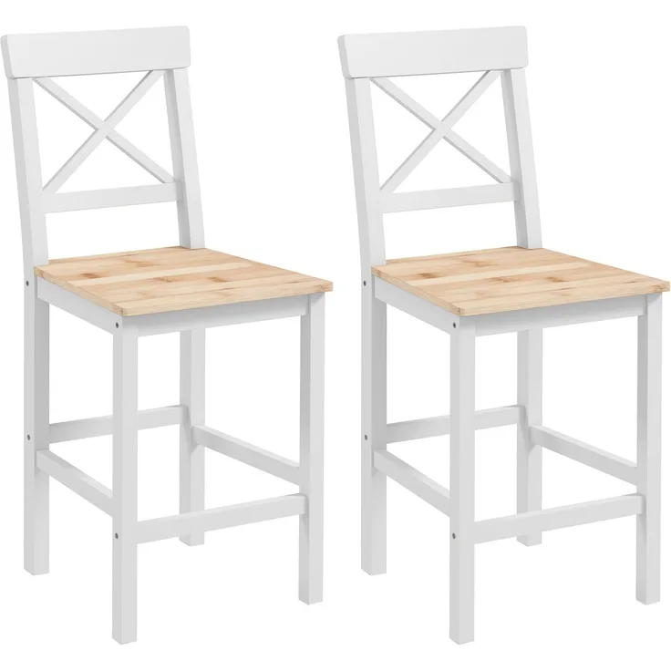 Barhocker 2er Set Barstuhl aus Kiefernholz mit Fußstütze, Lehne, Landhaus-Stil für Küche, Wohnzimmer, Natur--Naturholz--97.5x41x46cm--YOUDENOVA