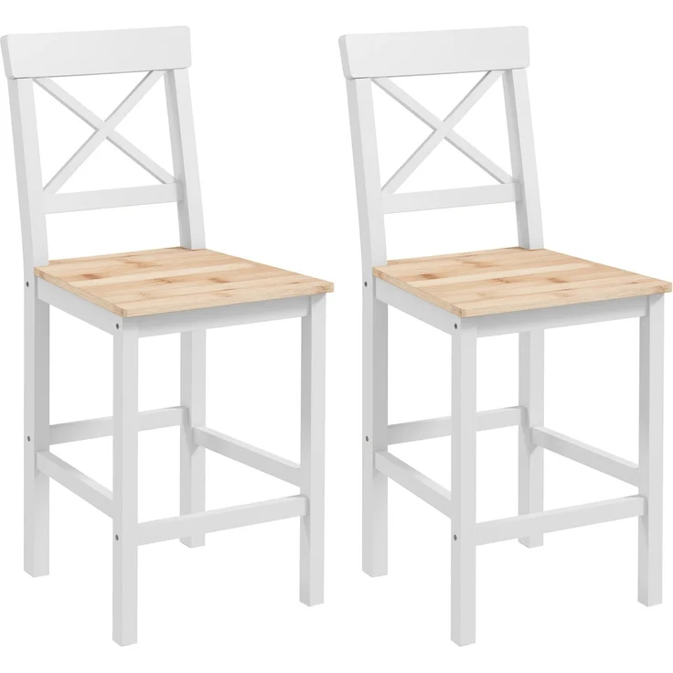 Barhocker 2er Set Barstuhl aus Kiefernholz mit Fußstütze, Lehne, Landhaus-Stil für Küche, Wohnzimmer, Natur--Naturholz--97.5x41x46cm--YOUDENOVA – Bild 1