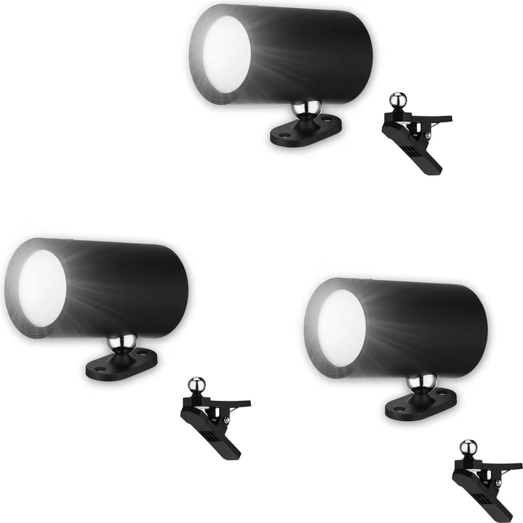 REV LED Wandleuchte innen SPARSET - 3x Wandlampe mit Akku, 120lm, dimmbar, 360° drehbar, kabellose Leselampe - ideal für Flur, Schlaf- & Wohnzimmer, schwarz