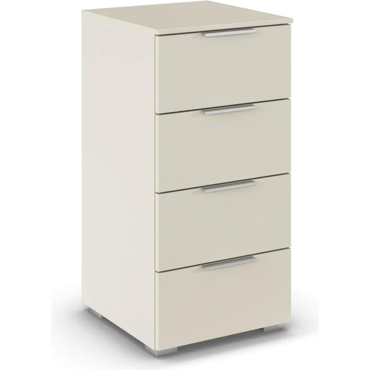 Rauch Möbel Alabama, Kommode für Schlafzimmer, Kinderzimmer, Garderobe, Flur, mit 4 Schubladen, Soft-Close-Funktion, Farbe Beige, Griff Alufarben, Maße 40x81x42cm