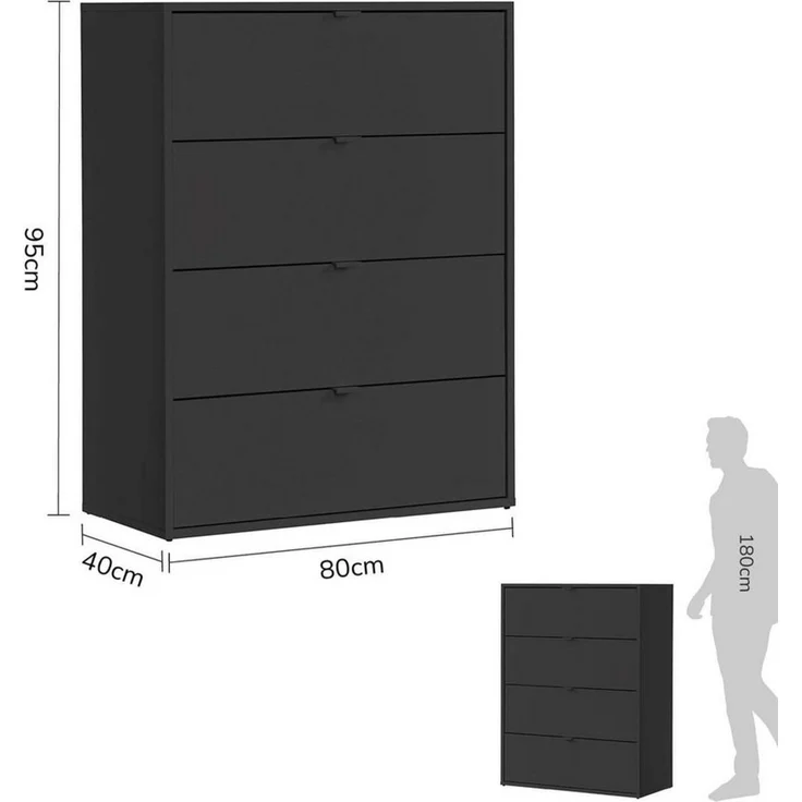 mokebo Sideboard Die Stilvolle (mit 4 Schubladen), Nachttisch, Highboard, Anrichte oder Kommode in Schwarz – Bild 4