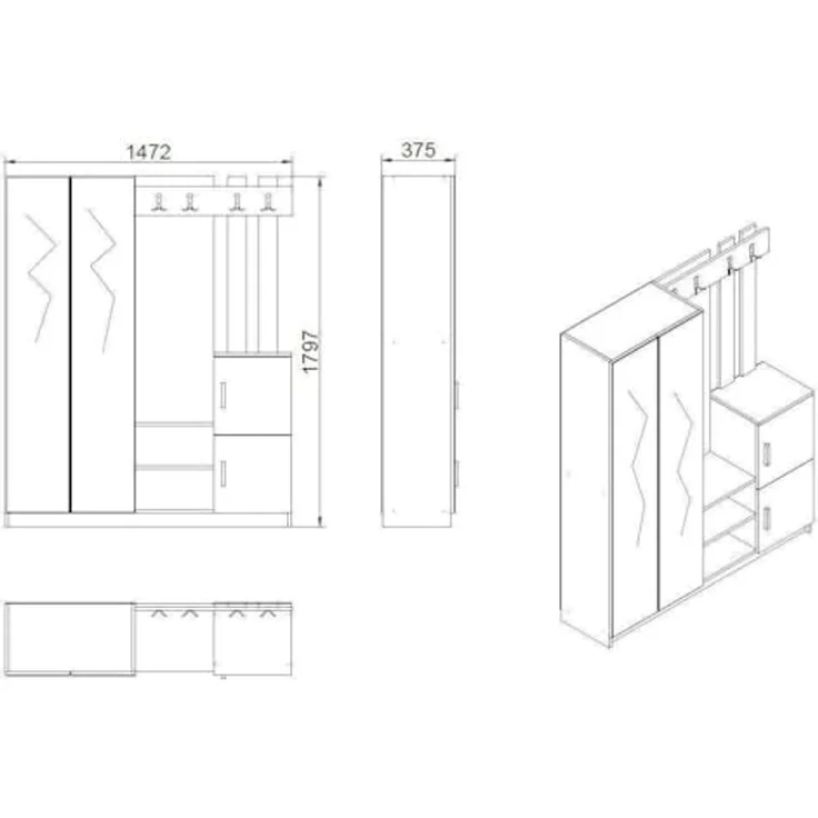 Dmora Garderobenschrank Cetus 147.2 x 37.5 x 179.7 cm Weiß 16-24 Paar – Bild 2