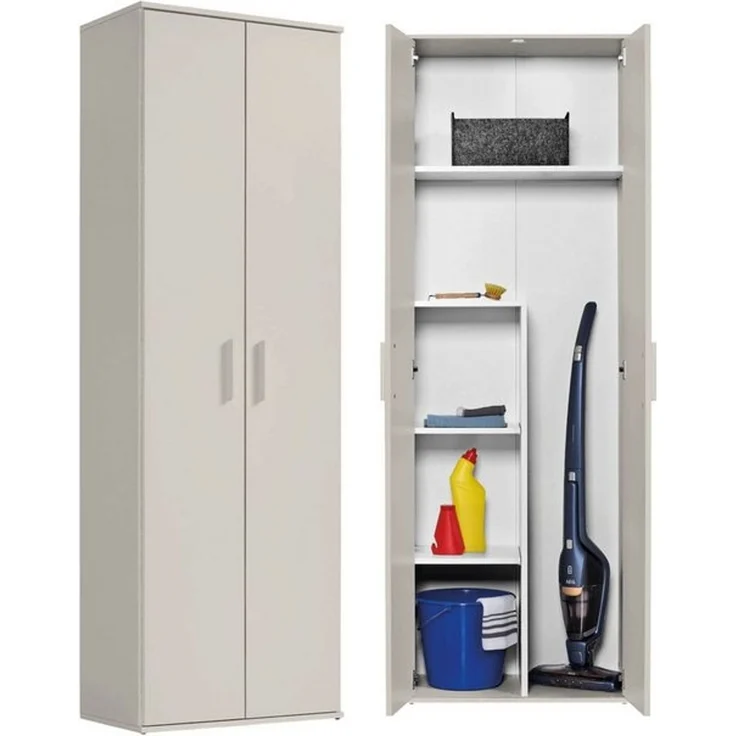 mokebo Mehrzweckschrank Der Lange (60x180 cm, mit Staubsaugerfach) Besenschrank, Putzschrank, Flurschrank, Haushaltsschrank in Beige Grau – Bild 4