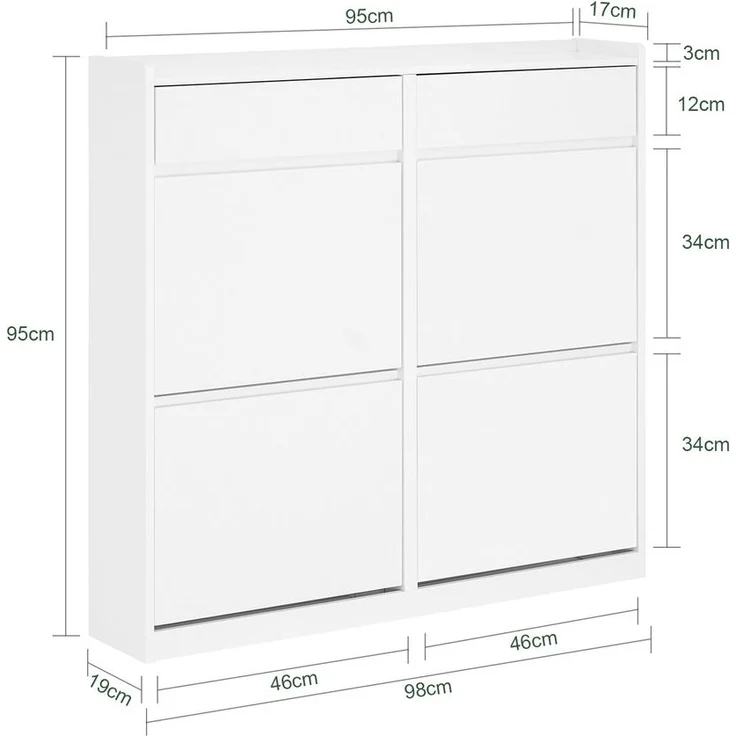 SoBuy FSR169-W Schuhschrank, MDF, Lackiert, Weiß, 78 x 108 x 24 cm – Bild 3