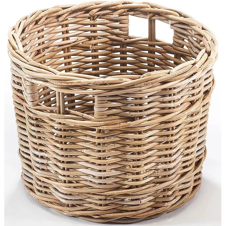 Kobolo Aufbewahrungskorb Rattankorb rund Kubu grau mit Lochgriff klein – Bild 1