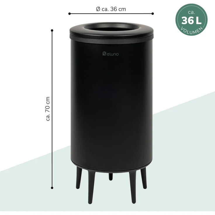 eluno Multifunktionstonne mit Nylonbeutel und runder Öffnung, Metall, schwarz, ca. 36 Liter – Bild 7