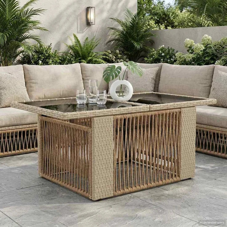 vidaXL Gartentisch Beige 100 x 55 x 37 cm PE Rattan und Glas 42035138 – Bild 3