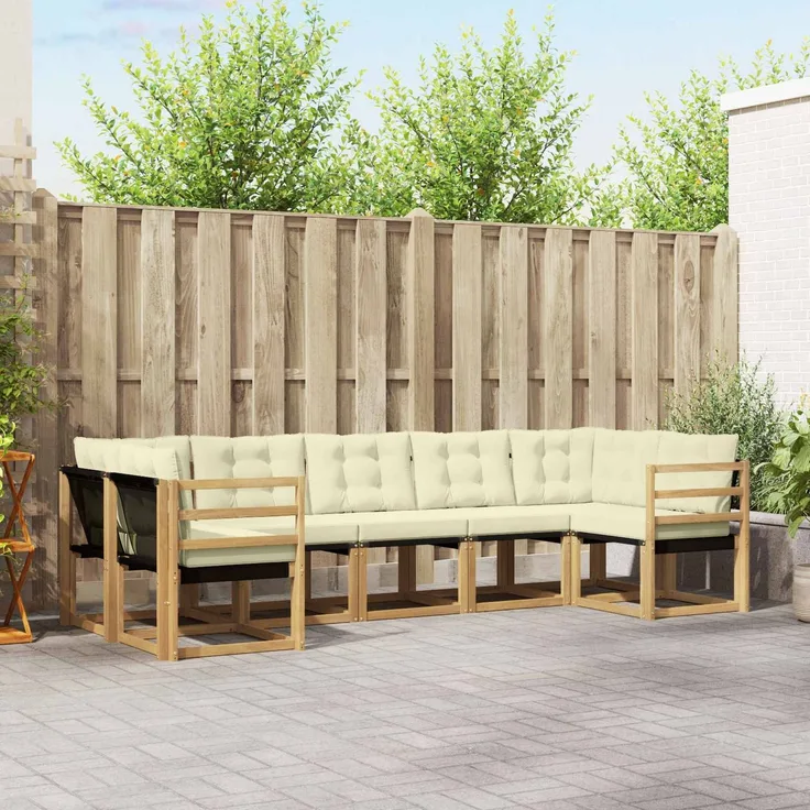 vidaXL Outdoor-Sofagarnitur 7 stk. 7-Sitzer Weiß und Creme 3389824