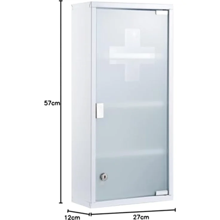 Zedelmaier Medizinschrank aus Edelstahl,Medikamenten Aufbewahrung,Medikamentenschrank 4 Fächer,Apothekerschrank,Hängend,Abschließbarer Medizinschrank,57 x 27 x 12 cm,Weiß – Bild 4