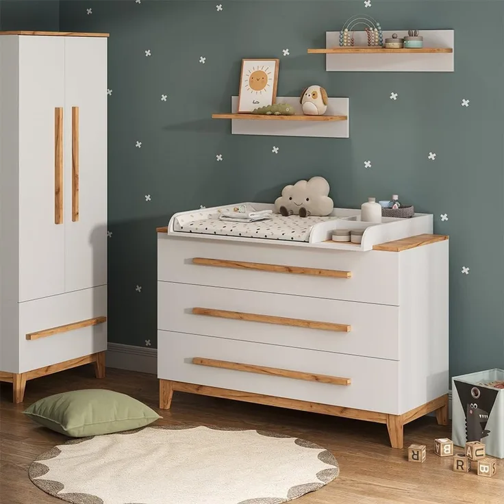 Wickelkommode Malia Weiß/Artisan 133.2 x 98 cm mit 3 Schubladen Vitalispa