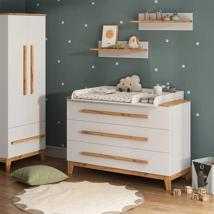 Wickelkommode Malia Weiß/Artisan 133.2 x 98 cm mit 3 Schubladen Vitalispa