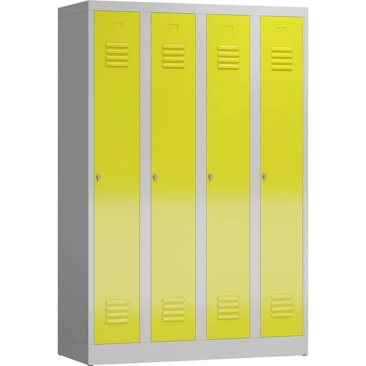 4er Spind, Spindschrank, Kleiderspind 4 Abteile, 180 x 120 x 50 cm lichtgrau/zinkgelb