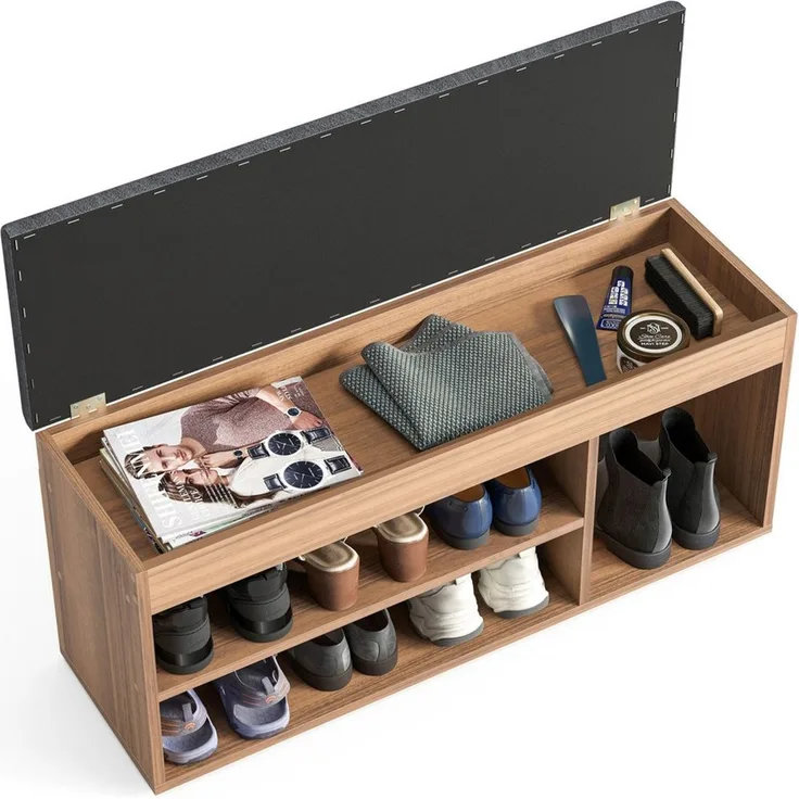 KOMTO Schuhbank Mit Sitzfläche Schuhregal Bank mit Stauraum Schuhschrank mit Sitzbank, für 6 bis 8 Paar, Spanplatte, Sofia 100 x 48 x 32 cm