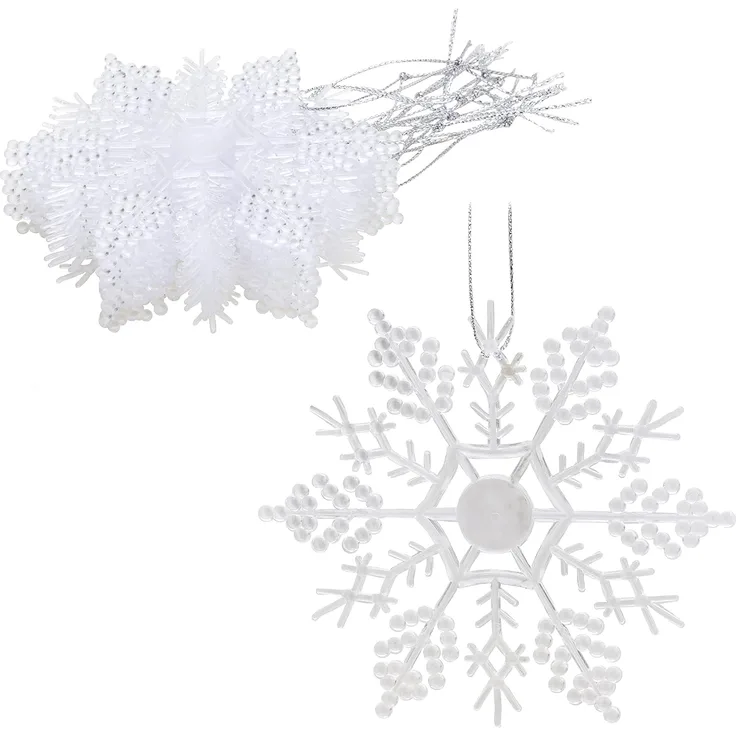 12 Stück - Weihnachtliche Schneeflockendekoration, glitzernde Schneeflockenornamente, Partydekoration (Weiß, 10 cm)