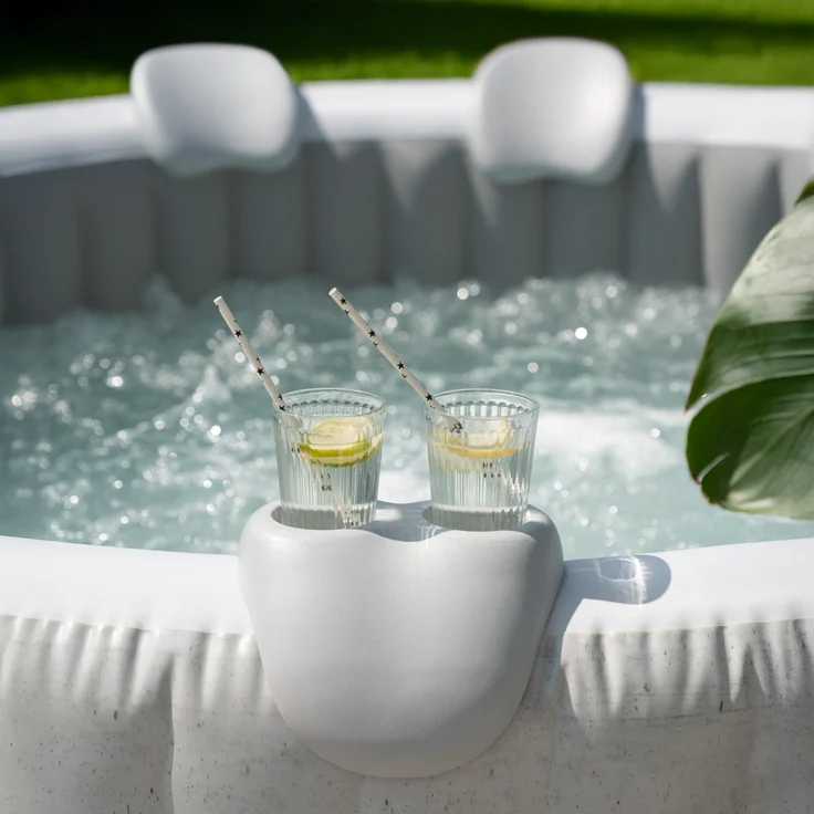HOME DELUXE Outdoor Whirlpool inkl. Kissen, Getränkehalter und Sonnendach SPLASH - Ø208 cm 6 Personen Beige – Bild 6