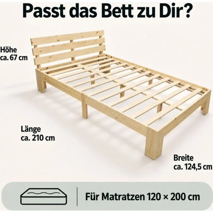 Relaxdays Bett Massivholz 120x200 cm – Bild 4
