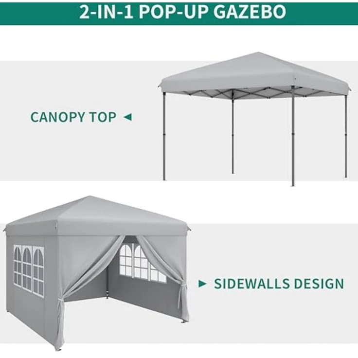 YITAHOME 3X3 wasserdichte Pavillon Faltpavillon mit Seitenteilen, Faltbarer Pop up Pavillon Outdoor Gartenpavillon Höhenverstellbar Alle Jahreszeiten Anti-UV Für Party Camping Märkte Festival, Grau – Bild 5