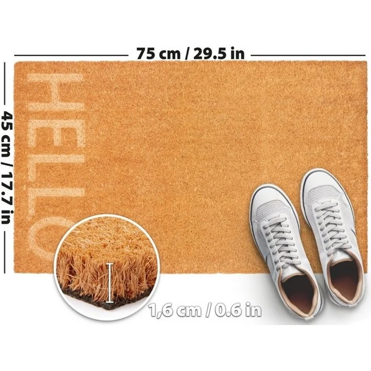 BRUBAKER Fußmatte Hello - 45 x 75 cm Schmutzfangmatte aus 100% Kokos - 3D Fußabtreter, Rechteckig, Höhe: 16 mm, Türmatte für Außen und Innen - Wetterfest und Rutschfest - Braun – Bild 4