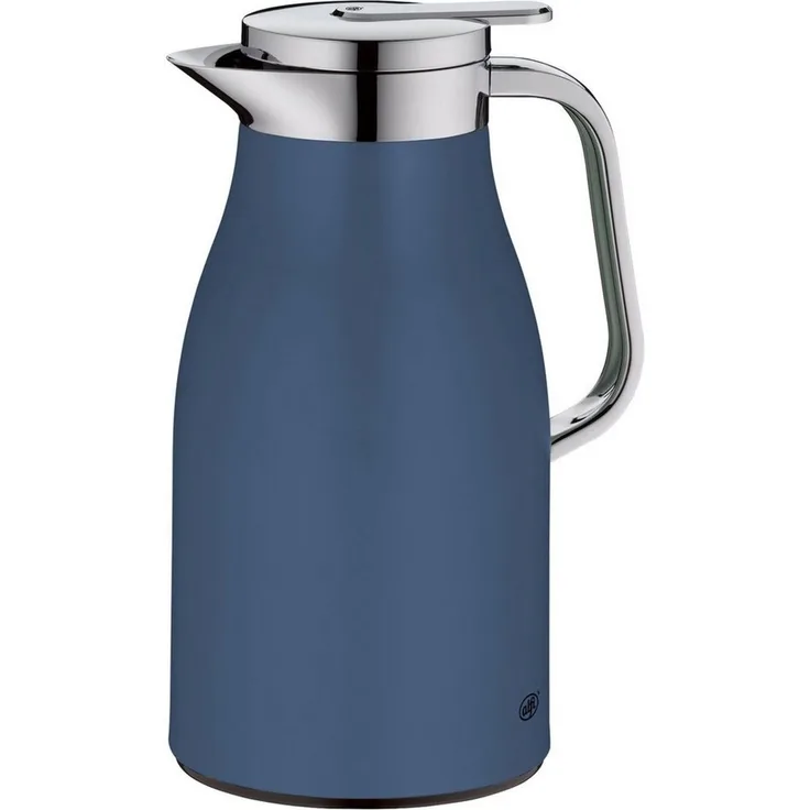 alfi SKYLINE 1,0l, deep water, Edelstahl-Isolierkanne mit hygienischem Hartglaseinsatz, Drehverschluss mit bequemer Drucktaste, ergonomischer Griff, ideal als Kaffeekanne, Teekanne, BPA-frei
