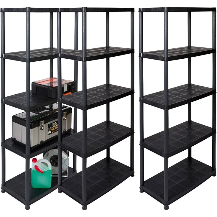 Kreher Standregal Set: 3 x PLATIN 15 Zoll (Schwarz) mit 5 Böden