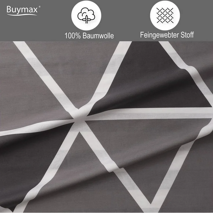 Buymax Bettwäsche Memento, Bettgarnitur, Bettbezug Set, Renforce: 100% Baumwolle, 4 teilig, mit Reißverschluss, modern, Karo, Streifen, Grau, Weiß, 155x220 cm – Bild 3