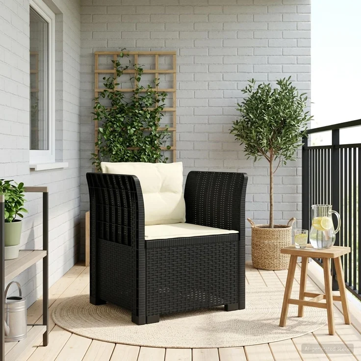 vidaXL 1-Sitzer Sessel mit Kissen Rattan-Look PP Anthrazit 8011868 – Bild 1