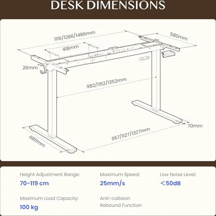 FLEXISPOT Höhenverstellbarer Schreibtisch Gestell, Elektrisch Tischbeine mit 2 Motoren & LED-Höhenanzeige & 4 Speicherfunktionen, inkl. 2 Haken & Kabelmanagement, Weiß – Bild 2