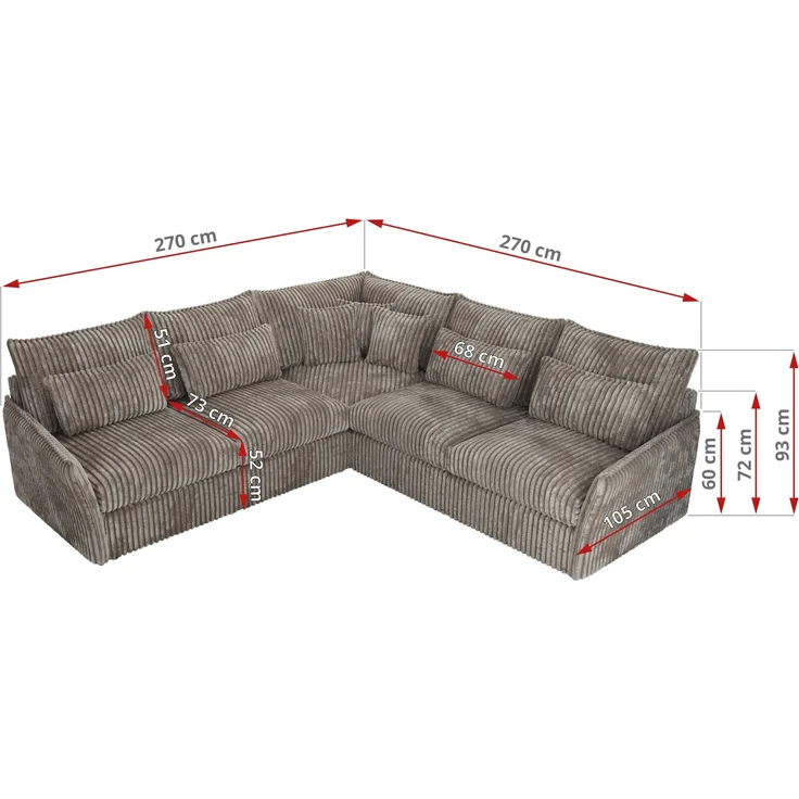 Ecksofa für Wohnzimmer, L-förmige Ecke mit losen Kissen, modular 4-Sitzer couchgarnitur - VERSO - Hellbraun Cord – Bild 8