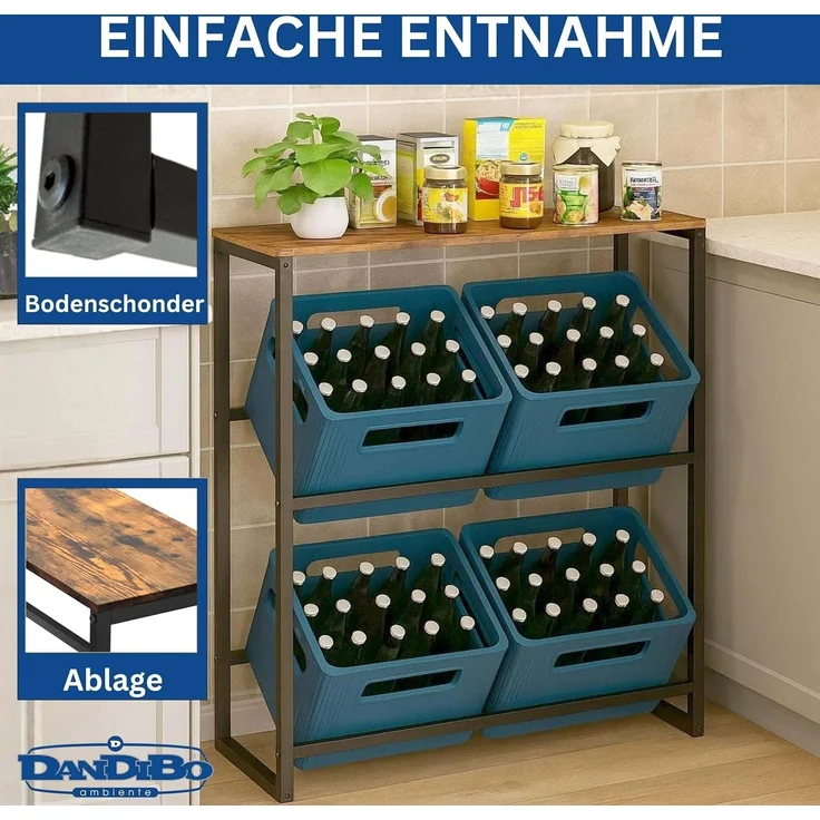 DanDiBo Getränkekistenregal mit Ablage 4 Kisten Schwarz Metall Holzablage 96658 Getränkeregal Kistenregal Getränkekistenhalter Getränke Regal Bierkistenregal – Bild 3