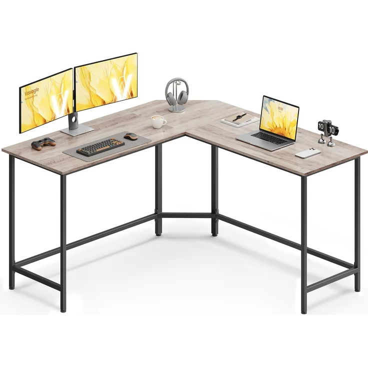 VASAGLE Schreibtisch, L-förmiger Computertisch, 140 x 140 x 76 cm, Eckschreibtisch, platzsparender Bürotisch, Gaming, Homeoffice, einfacher Aufbau, Greige meliert-tintenschwarz LWD073B02V1 – Bild 1