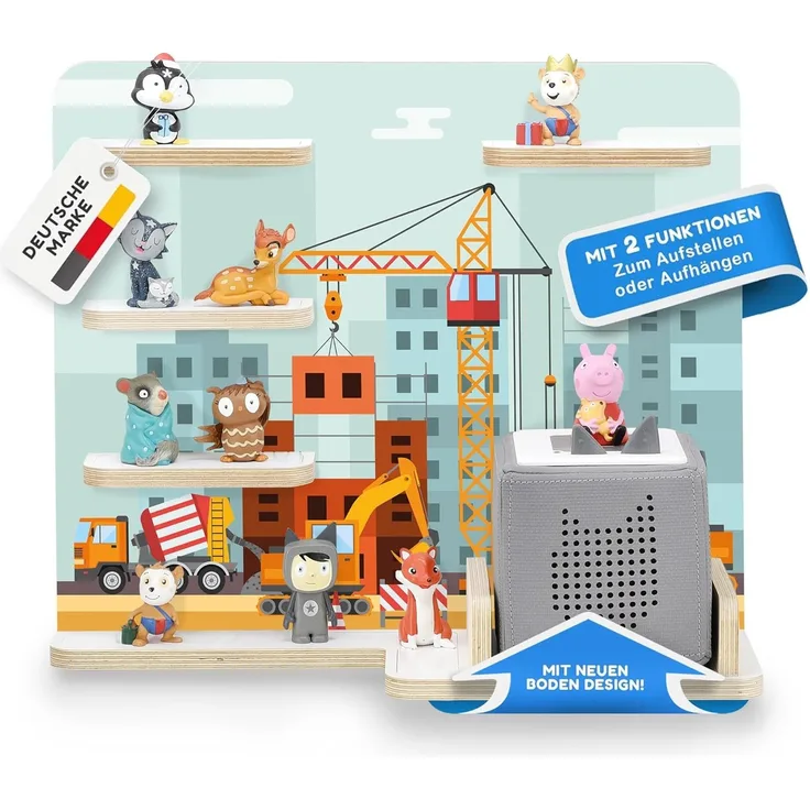 stadtecken Kinder Regal für Musikbox I Geeignet für die Toniebox und ca. 50 Tonies I Perfekte Aufbewahrung für Kinderzimmer I zum Aufstellen oder Aufhängen (Baustelle, Mittel)