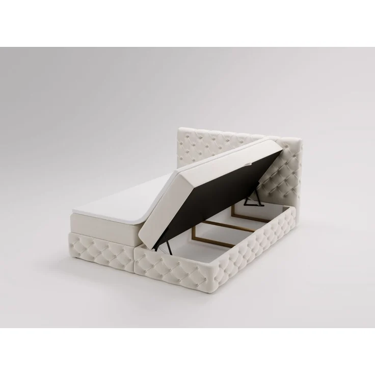 GRAINGOLD Canolo Doppelbett 180x200, Boxspringbett mit zwei Bettkästen, Glamour Stil, Velour-Stoff, Beige – Bild 5