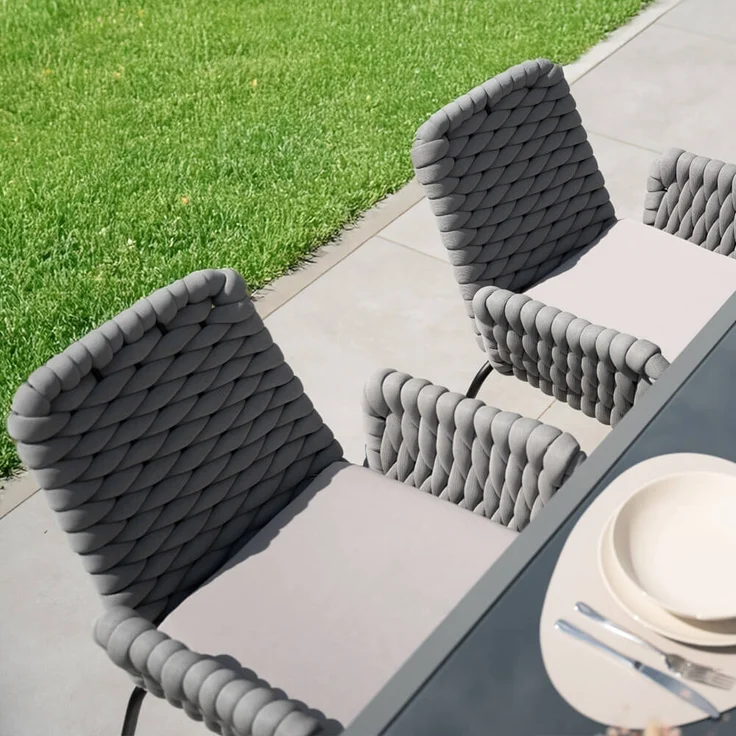 HOME DELUXE Gartenstuhl mit Armlehnen aus Seilgeflecht BALERO Hellgrau - 7er Set – Bild 4