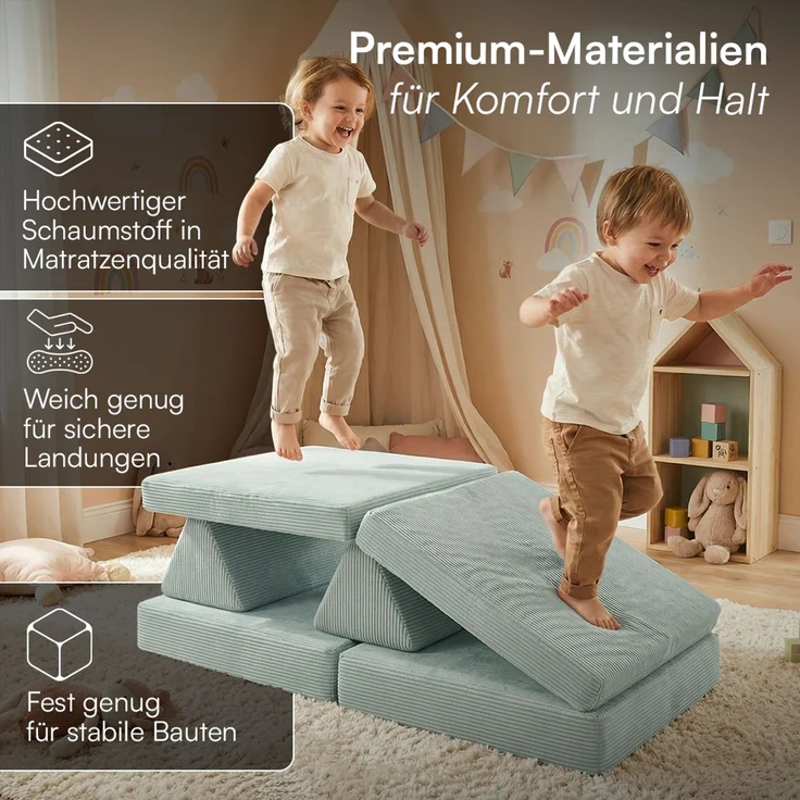Bellabino 'Nile' Spielsofa mini, 4-tlg, Cord, türkis, faltbare Kindercouch, abnehmbarer & waschbarer Bezug, Kleinkindsofa aus Schaumstoff, bis 6 Jahre, Oeko-Tex zertifiziert – Bild 7