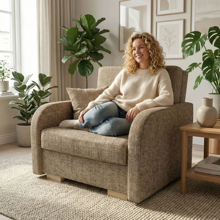 Wohnero24 Schlafsessel POLINA 1 103x95 cm Sessel mit Schlaffunktion 80x195 cm kleines Schlafsofa mit Bettkasten ausziehbar 100 cm breit Einzelschlafsofa - Braun